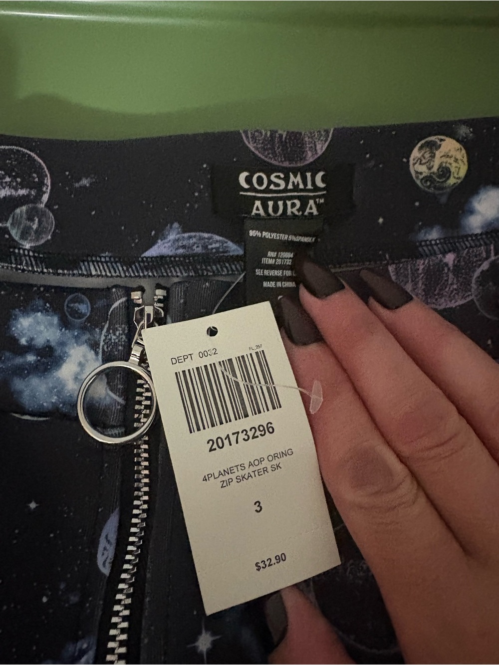 Hot Topic Cosmic Aura Black Galaxy Zip Skater Skirt